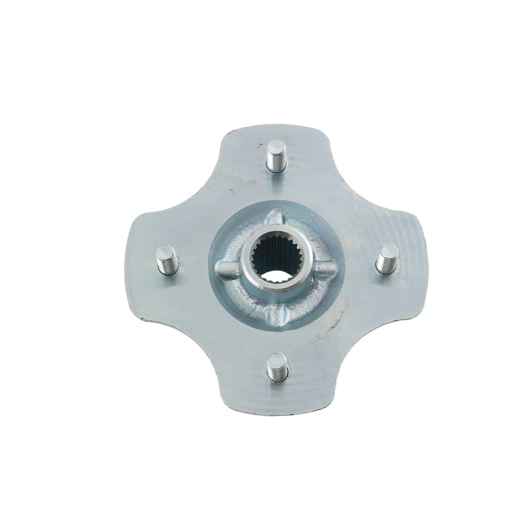 Rear wheel hub with splined center, protective flange, and four side studs