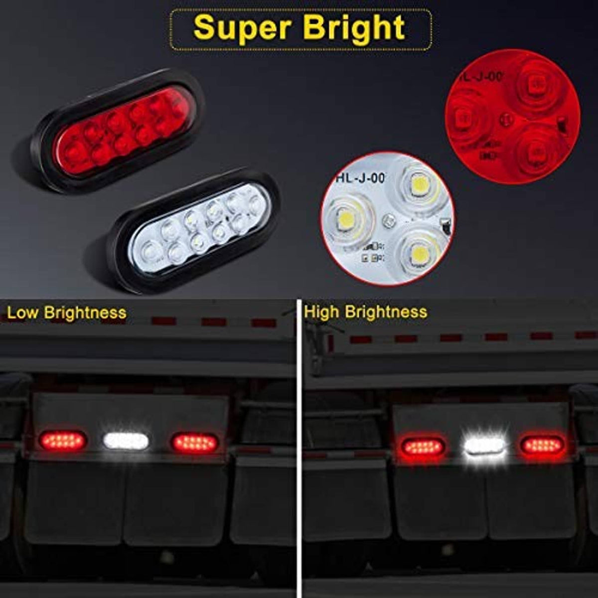 Super bright LED oval tail lights with red lenses and white LED bar module