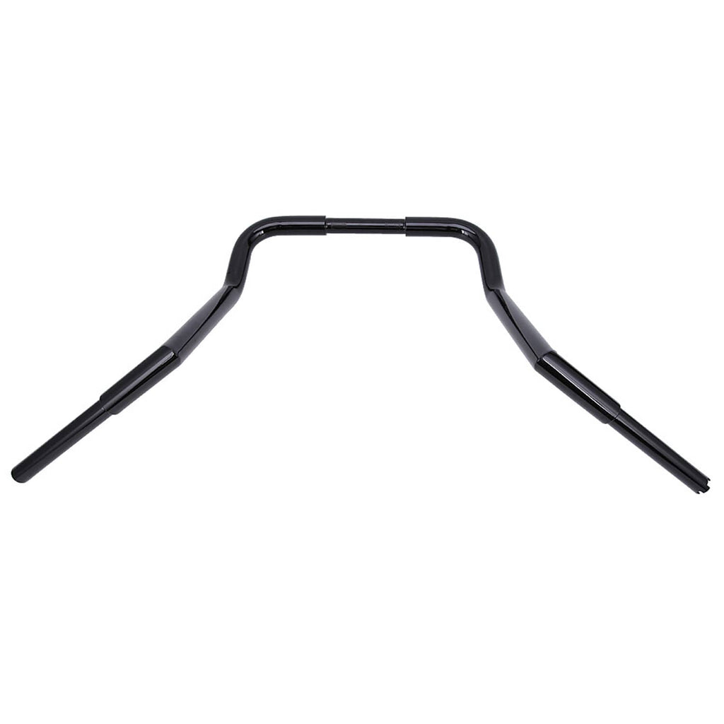 Black motorcycle handlebar showing top bar and angled sides with end grips