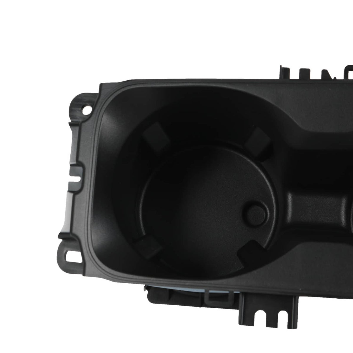 Black circular cup holder recess with molded grips
