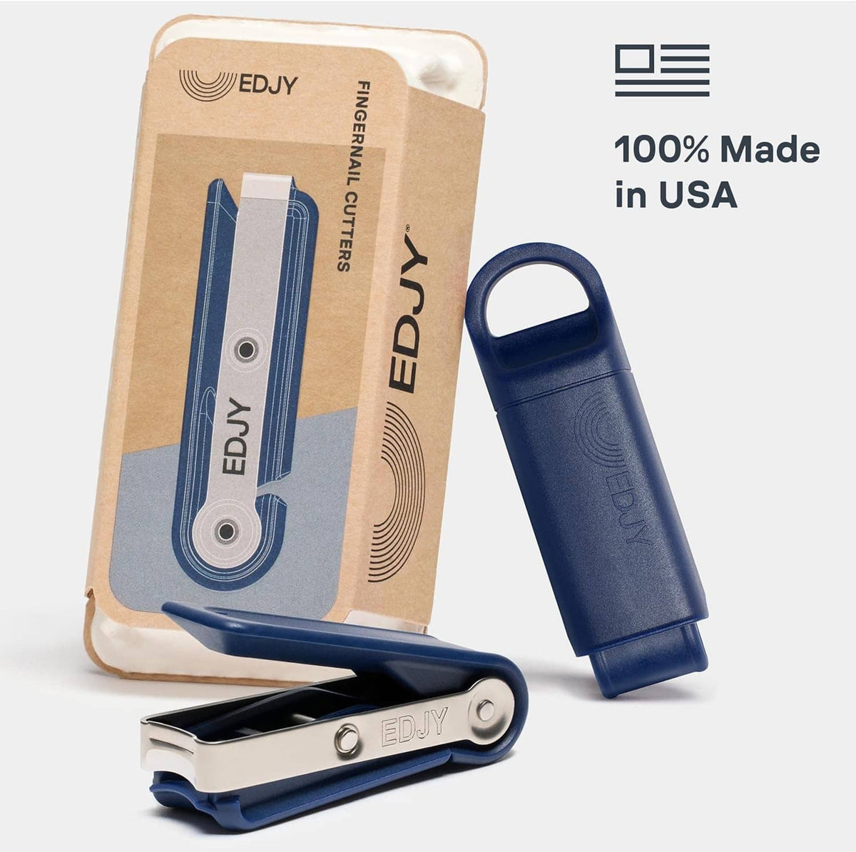 EDJY fingernail cutter set with navy clipper and protective storage cap, 2-pack