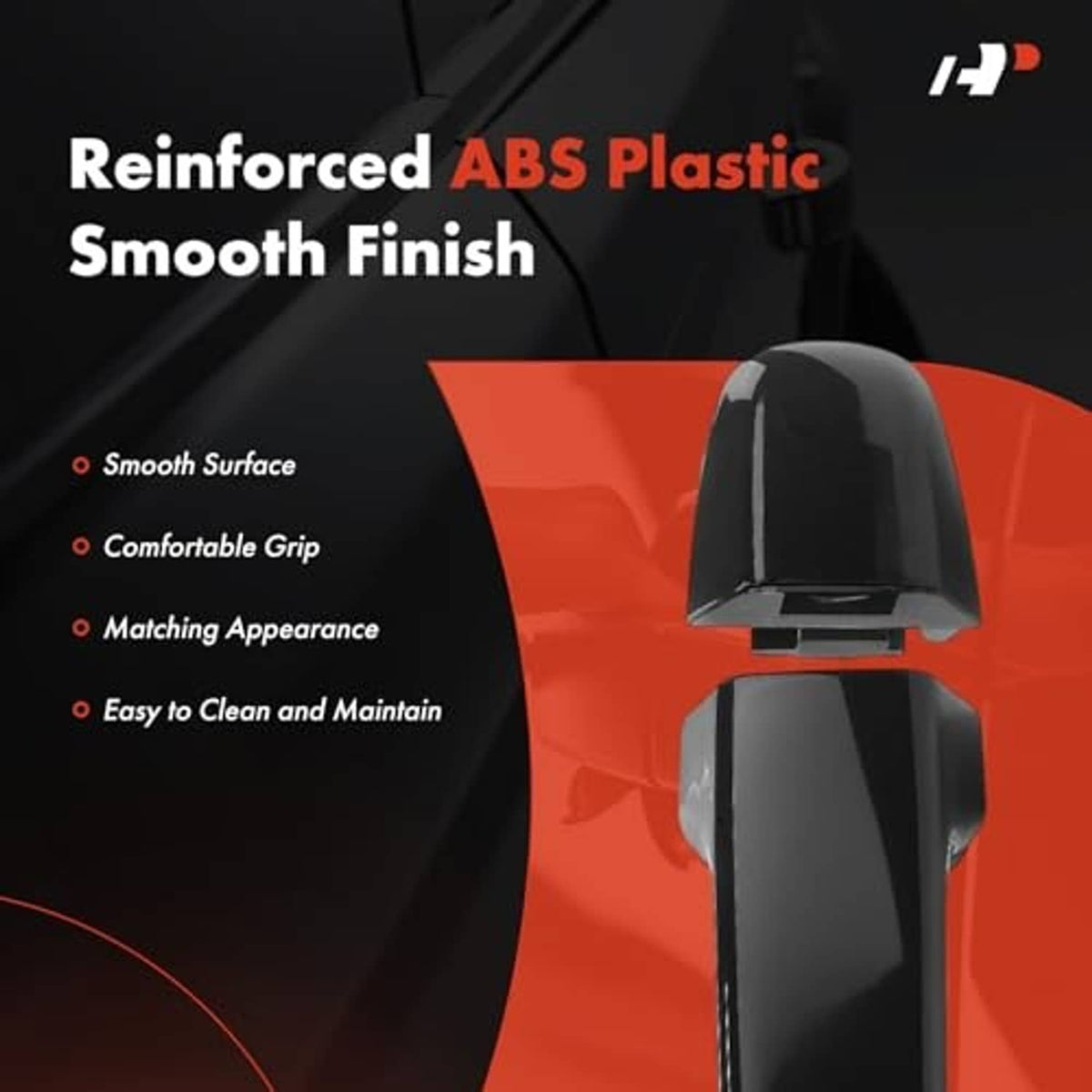 Black front exterior door handle with reinforced ABS and smooth finish