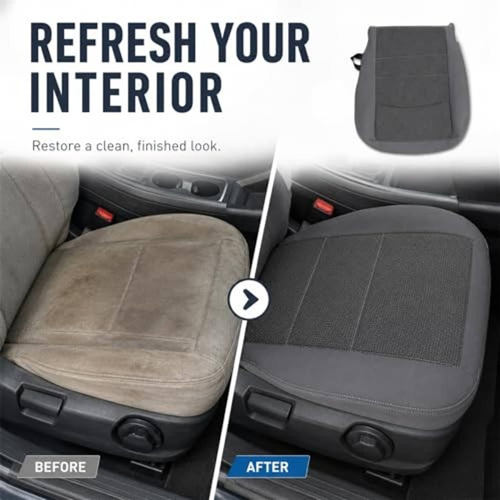 Front driver seat bottom cover, dark gray cloth, shown replacing a lighter seat.