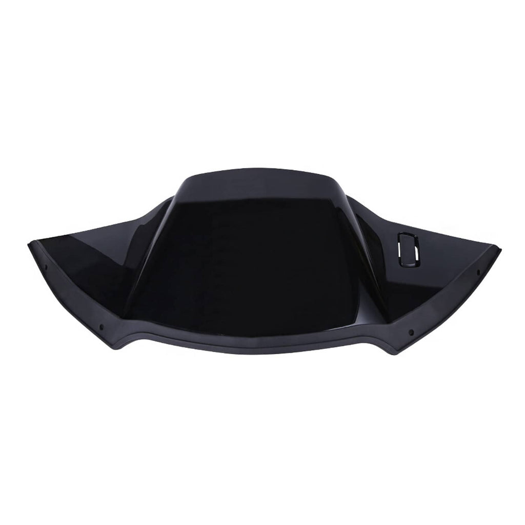 Black motorcycle air duct cover fairing, front-facing curved shield with slot opening