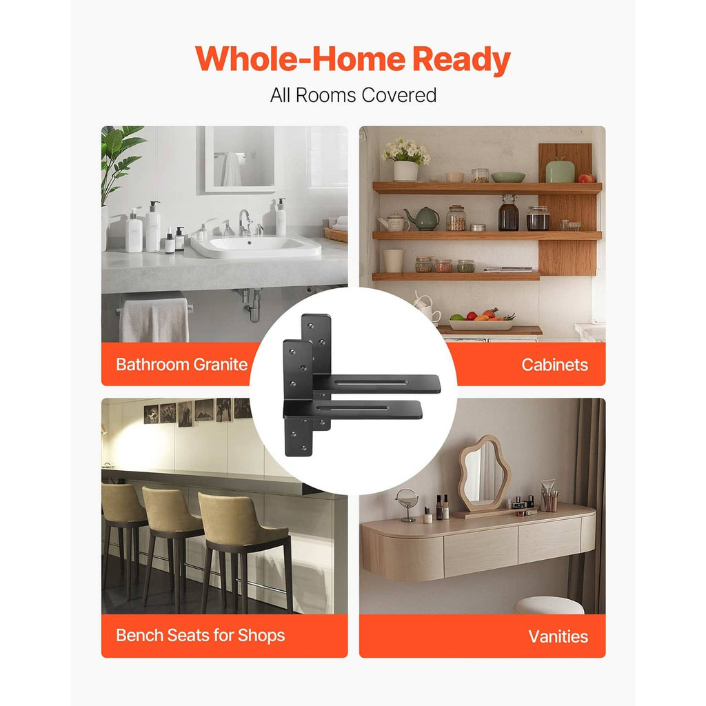 Matte black floating shelf brackets, two-pack wall mounting for home use