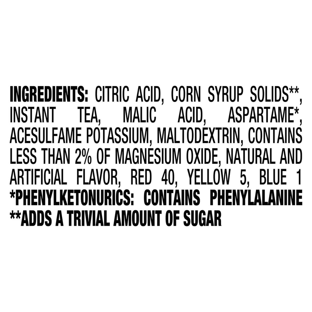 Peach iced tea drink mix packet ingredients panel