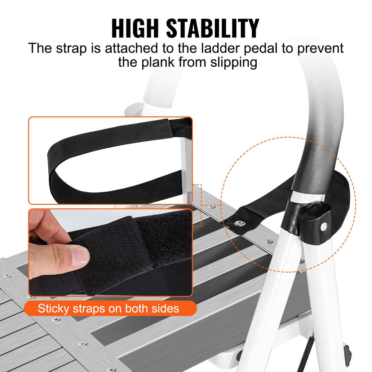 Aluminum scaffold plank with black straps and hook-style fastening on both sides
