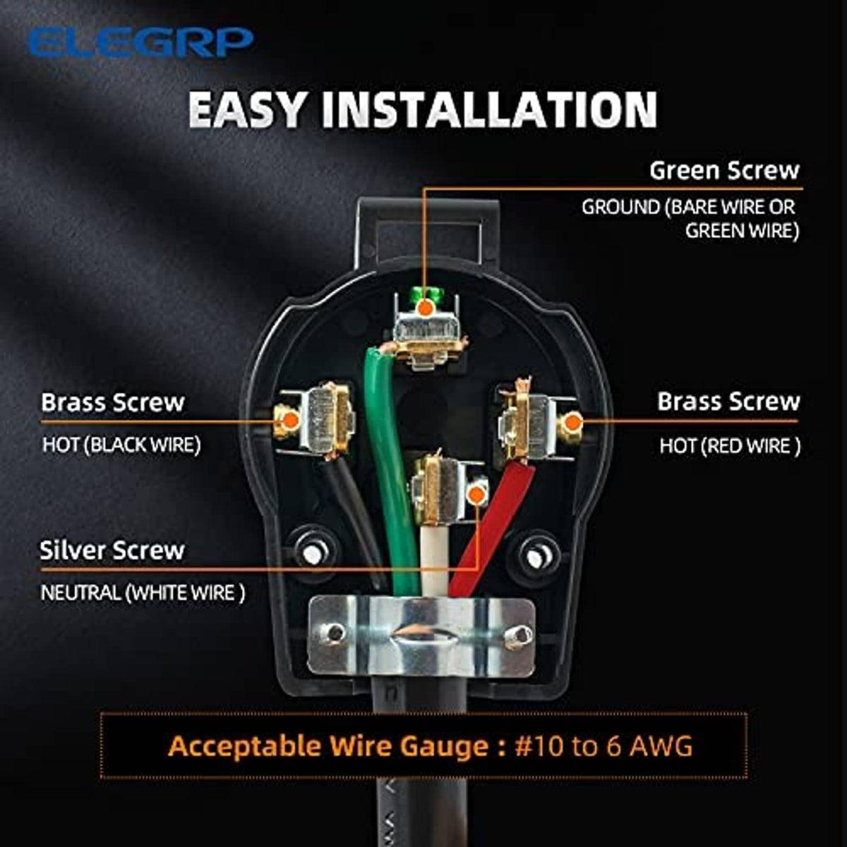 4-prong NEMA dryer/range plug with exposed screw terminals for wiring