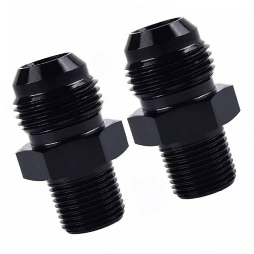 Black aluminum AN flare to 3/8 NPT male adapter, 2-pack