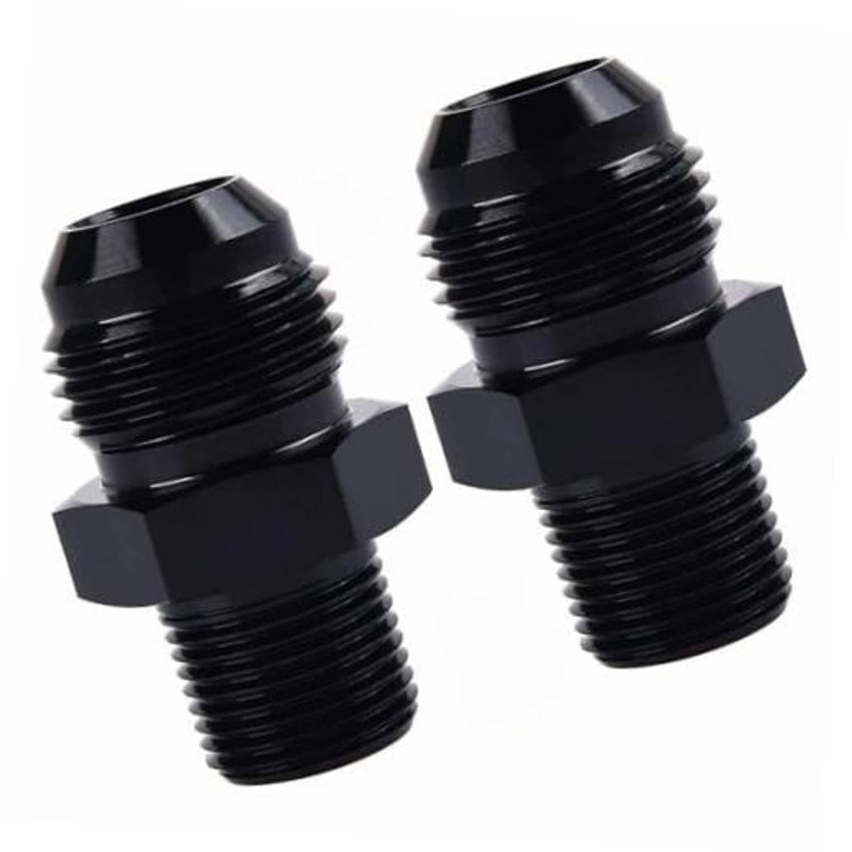 Black aluminum AN flare to 3/8 NPT male adapter, 2-pack