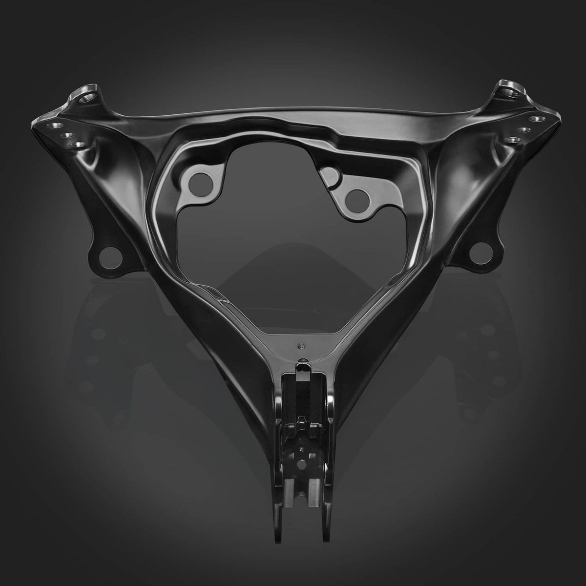Black headlight bracket with triangular frame, two strap mounts, and bolt holes