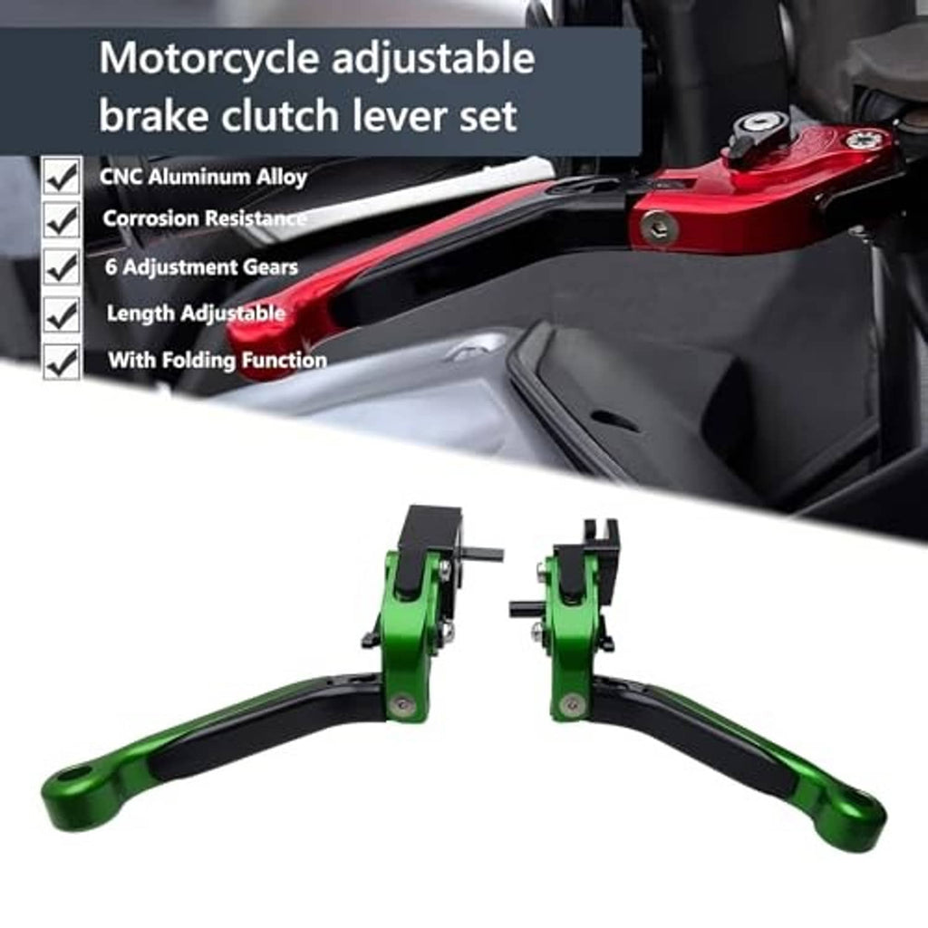 Adjustable brake clutch lever set with green levers and black pivot brackets