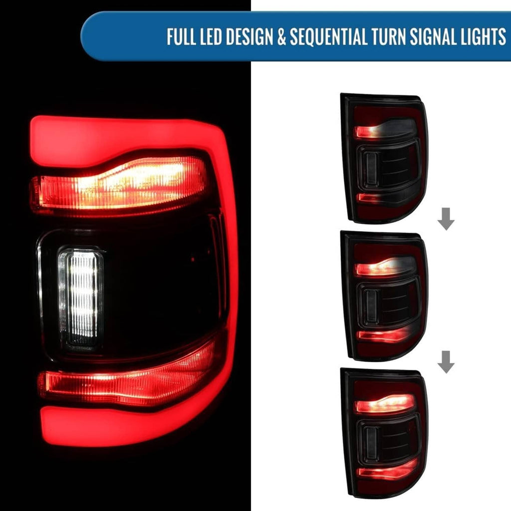 LED tail light pair with sequential turn signal and red/amber lighting effects