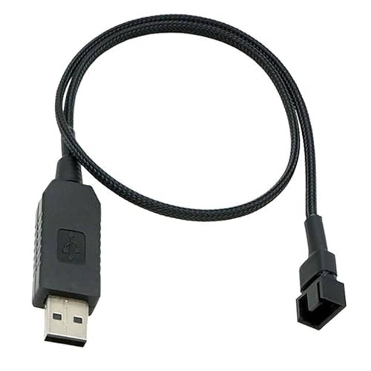 USB-A to 4-pin adapter cable with black braided mesh sleeve