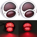 Pair of chrome LED street rod tail lights with red oval lenses, dual bulb design