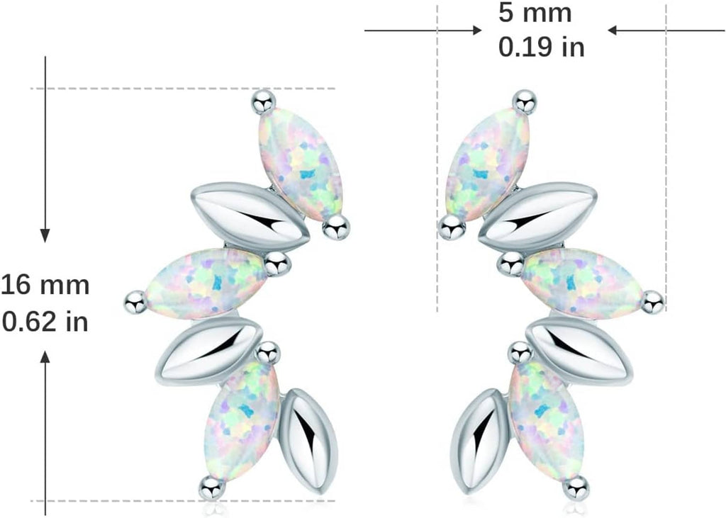 Sterling silver opal stud earrings size diagram, marquise stones on silver posts