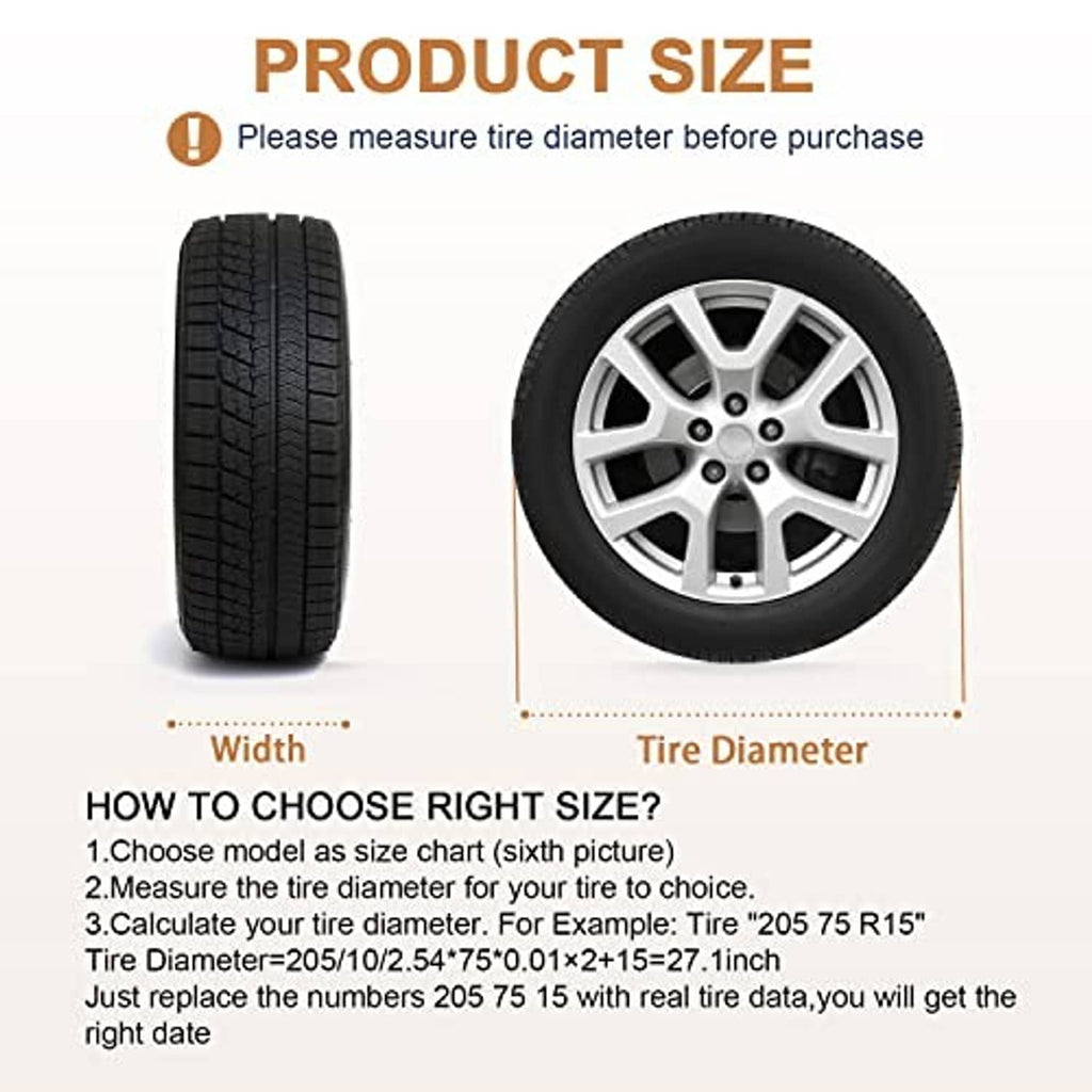 RV tire cover sizing guide showing tire diameter and width measurement points