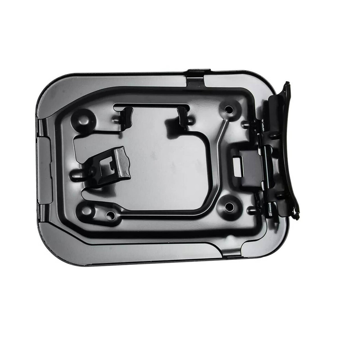 Black fuel door cover with inner mounting clips and hardware