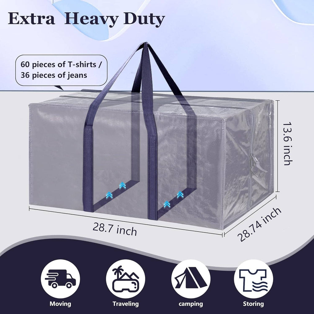 Extra-large blue moving bag with full-open zipper opening and reinforced carry handles