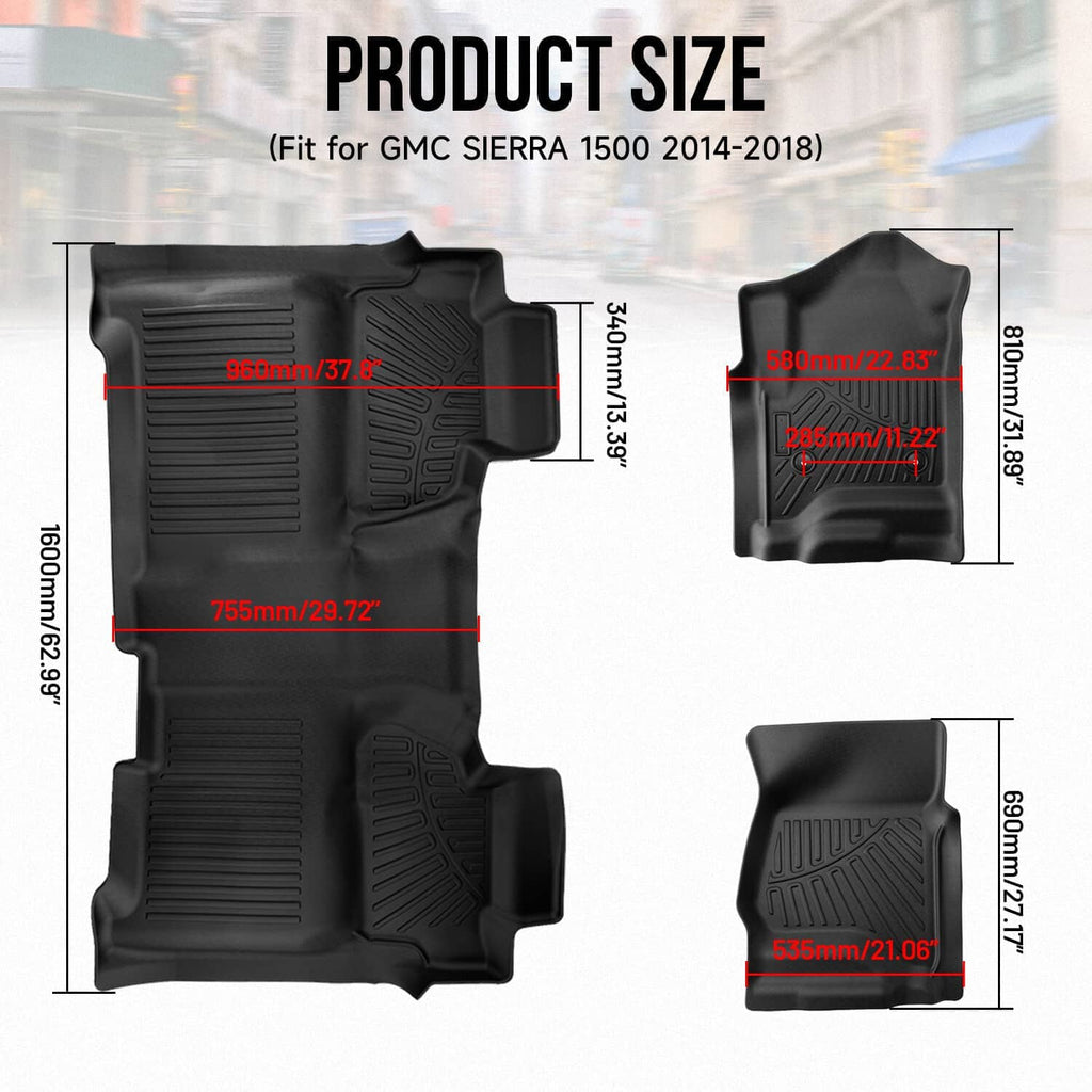 Black front and rear floor liner set with molded contours and traction ridges
