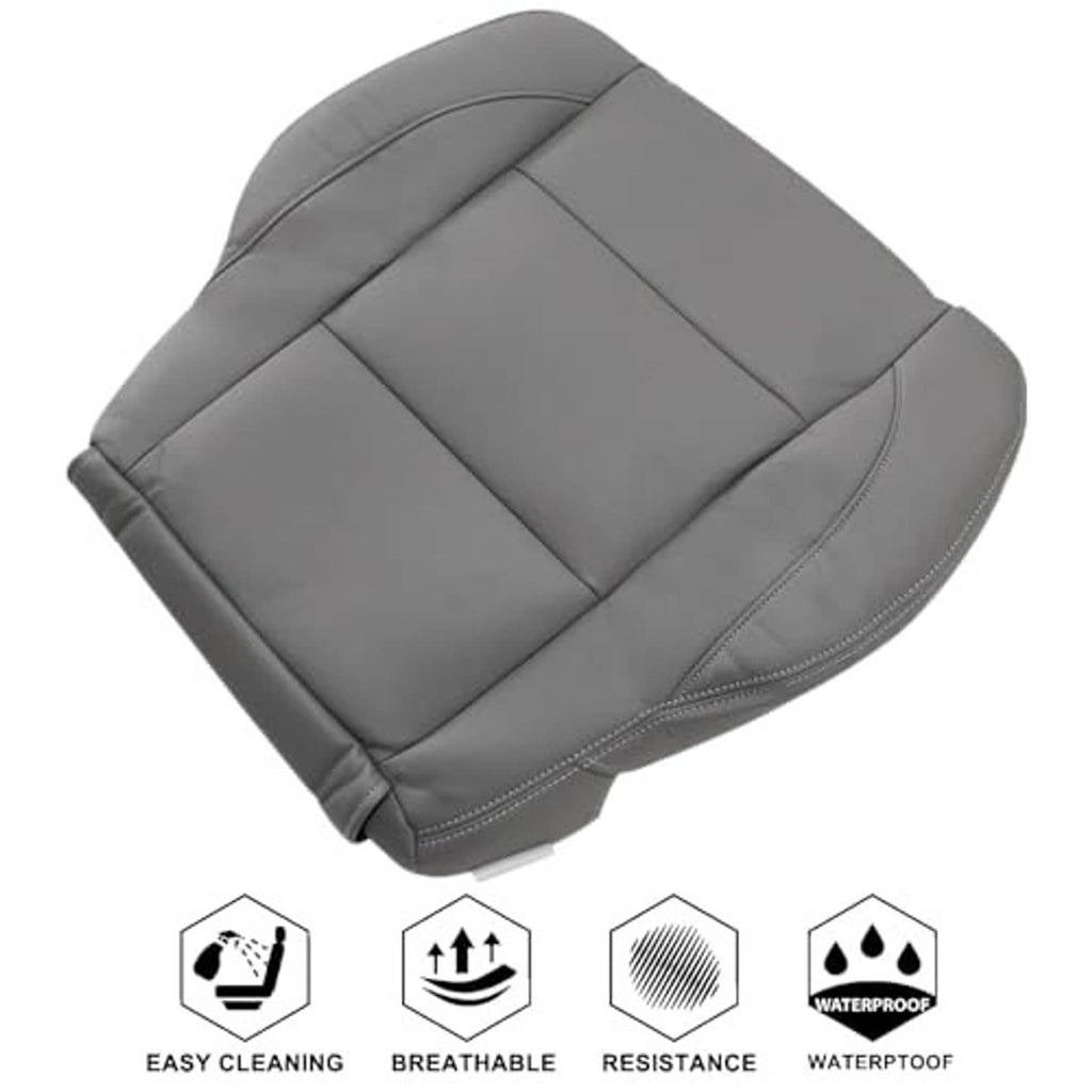 Gray seat bottom replacement cover with padded seams and top seam lines