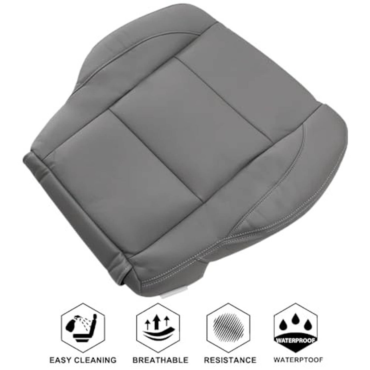 Gray seat bottom replacement cover with padded seams and top seam lines