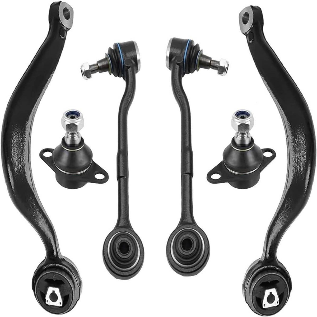 Set of front lower control arms with ball joints, black steel and rubber bushings