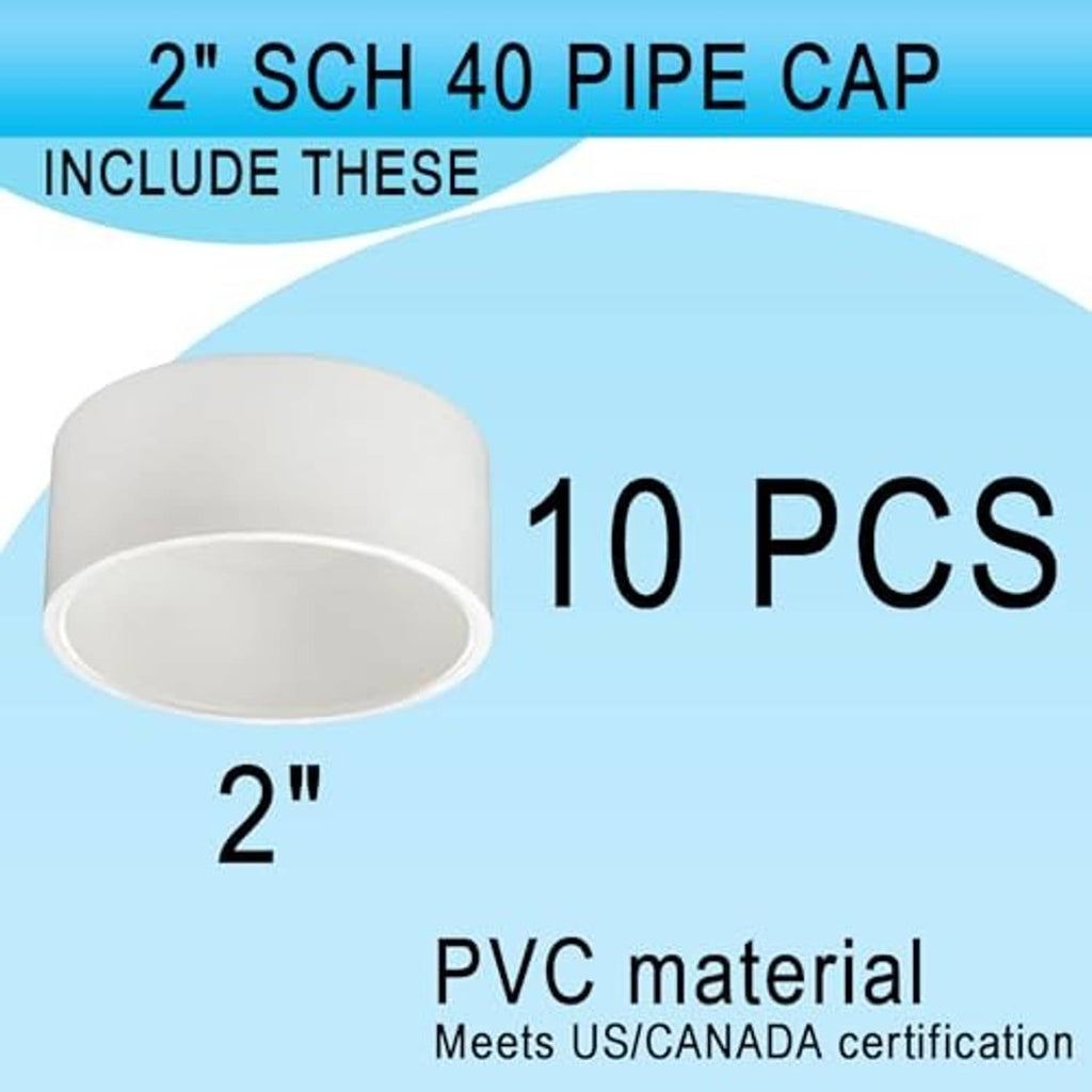 White 2 in PVC pipe caps, rounded cover, 10-pack shown