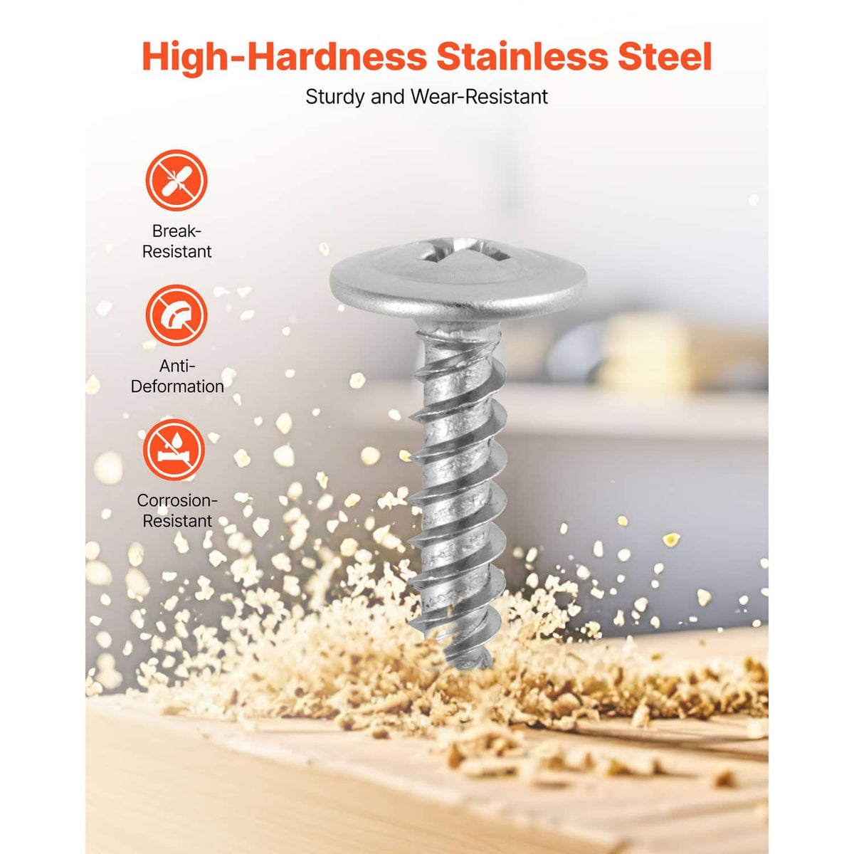 Stainless steel self-drilling screw with round head and sharp drill point