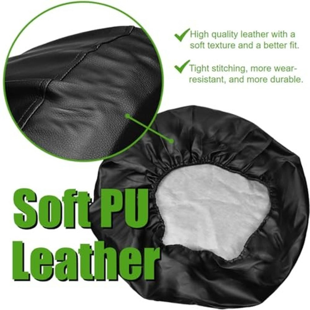 Black spare tire cover with soft-texture PU leather look and reinforced stitching
