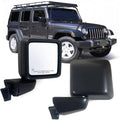 Black rectangular passenger heated side mirror with glossy housing and clear glass window