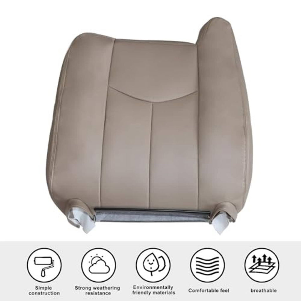 Tan front seat back replacement cover with stitched panels and side bolsters