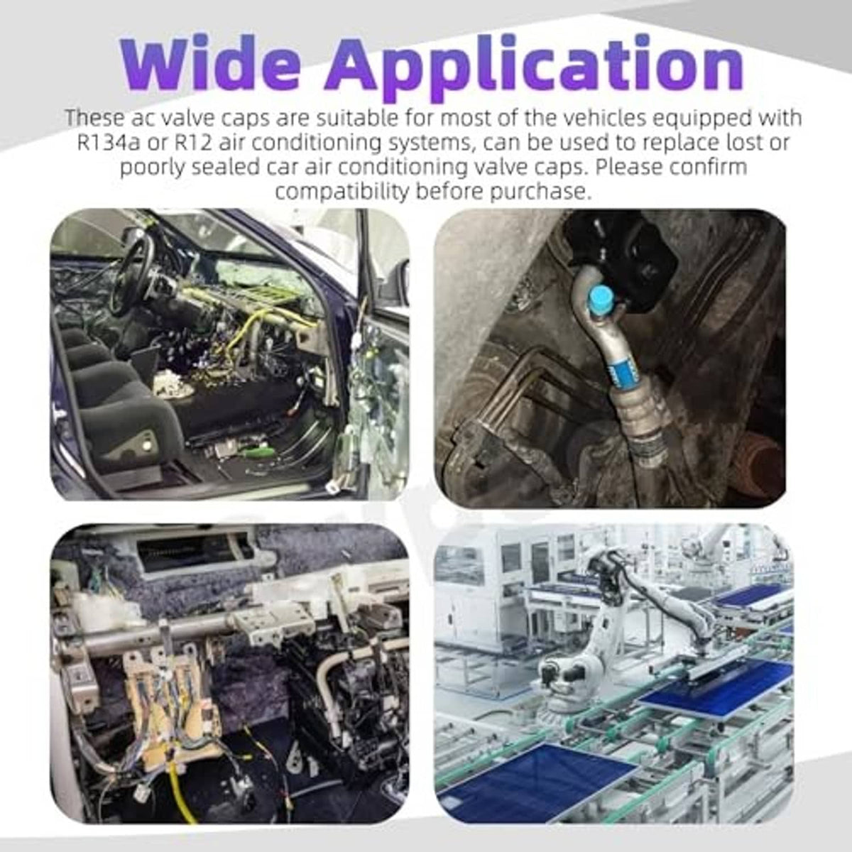 Auto A/C valve core caps kit suitable for vehicles with R134a, shown in engine bay