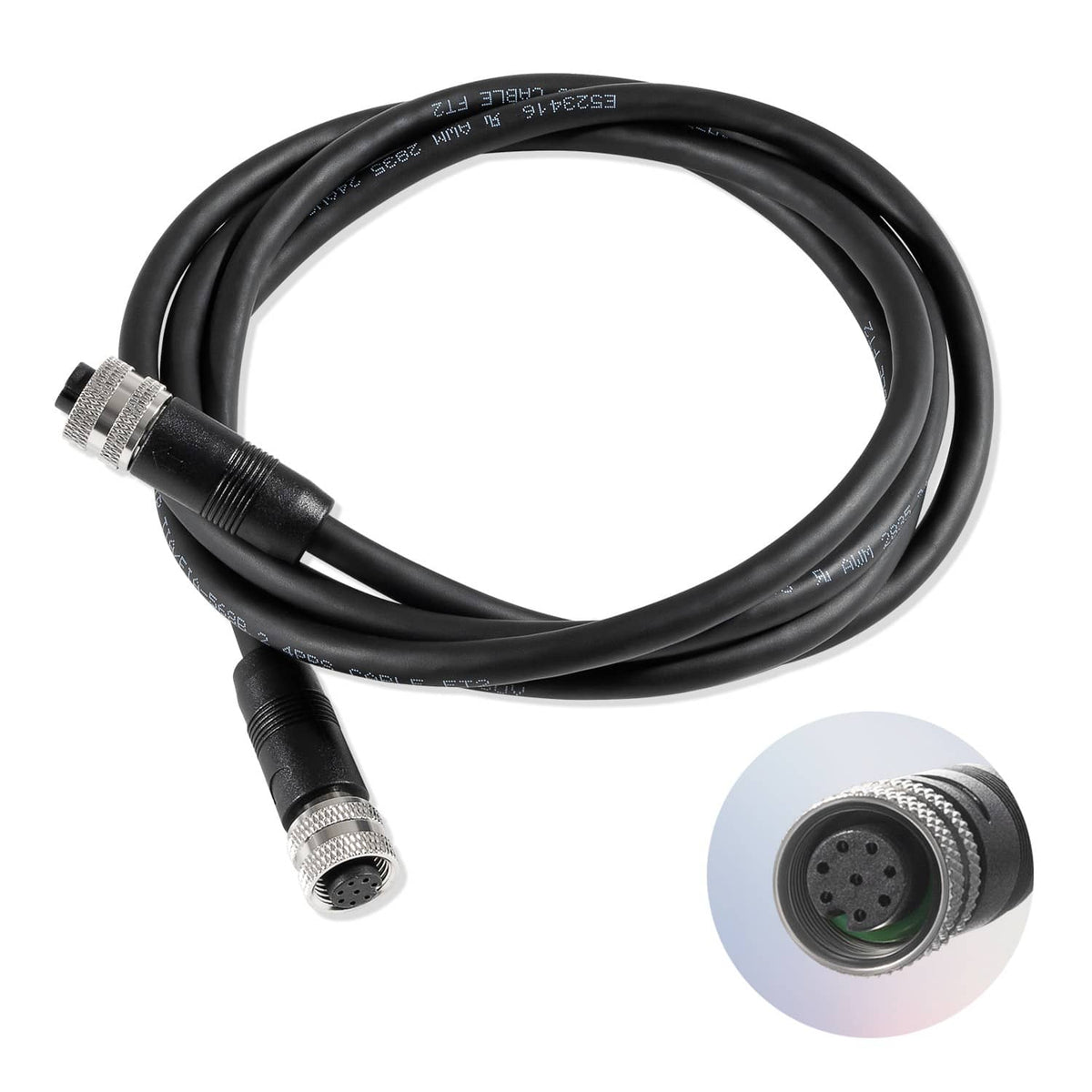 Boat ethernet cable, 5 ft black cable with 8-pin circular connector ends