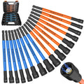 Magnetic nut driver set with orange and blue shafts in a black storage case