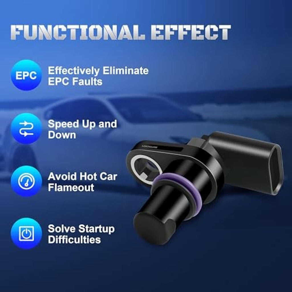 Black camshaft position sensor with purple ring and electrical connector