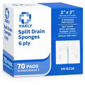 Sterile white split drain sponge gauze pads, 2x2 sealed pouches