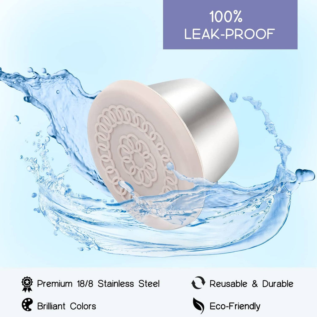 Leak-proof salad dressing container with embossed silicone lid and stainless steel cup