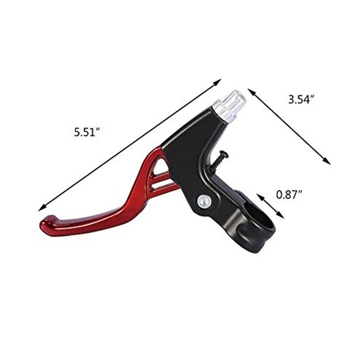 Bicycle V-brake lever with red curved arms and black clamp mount