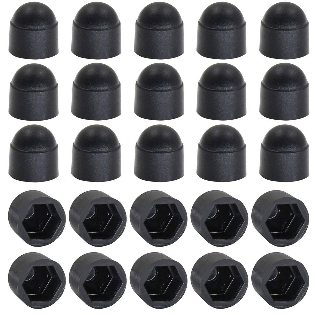 Black hex bolt head cover set, domed caps with hex openings (25 pcs)