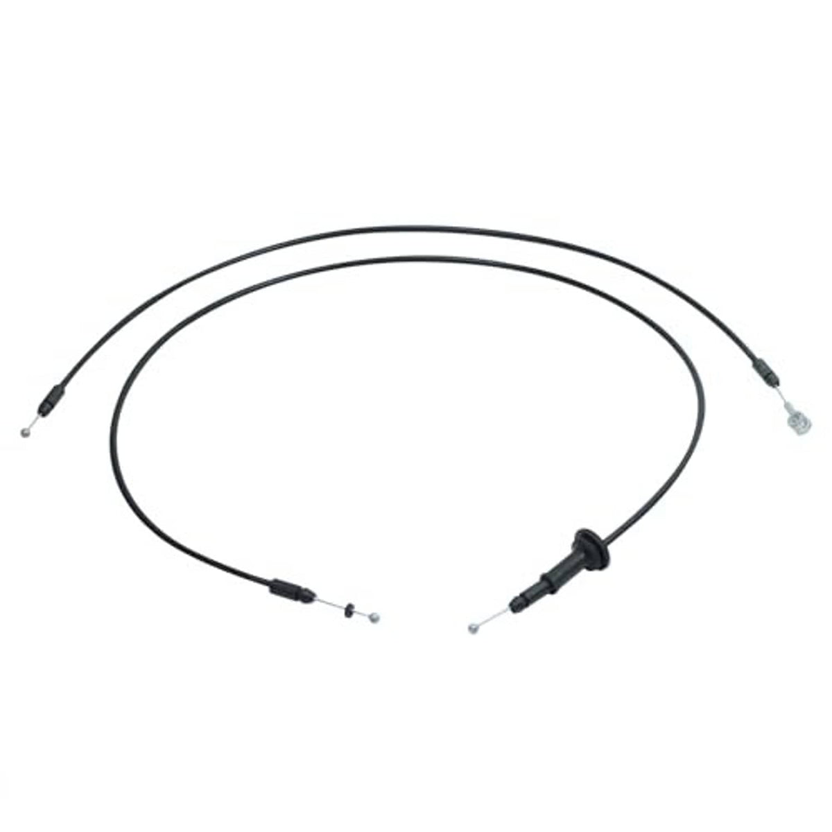 Hood latch release cable assembly with black cable loops and silver cable end hardware