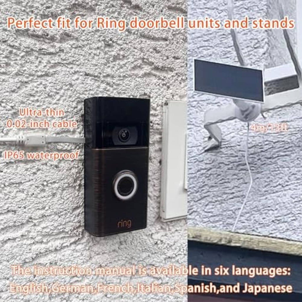 Wall-mounted black solar-powered device with connected cable and outdoor solar setup.