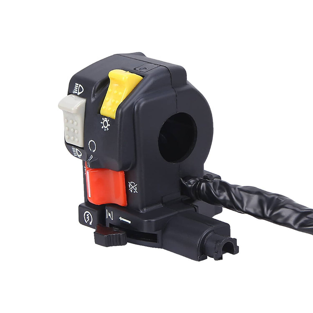 Handlebar kill switch stop headlight control with yellow rocker, red and black switches
