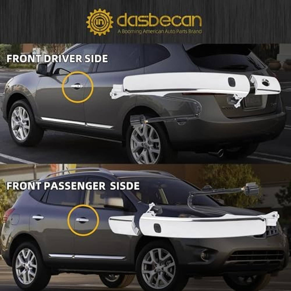 Two-piece chrome front door handle set for driver and passenger sides.