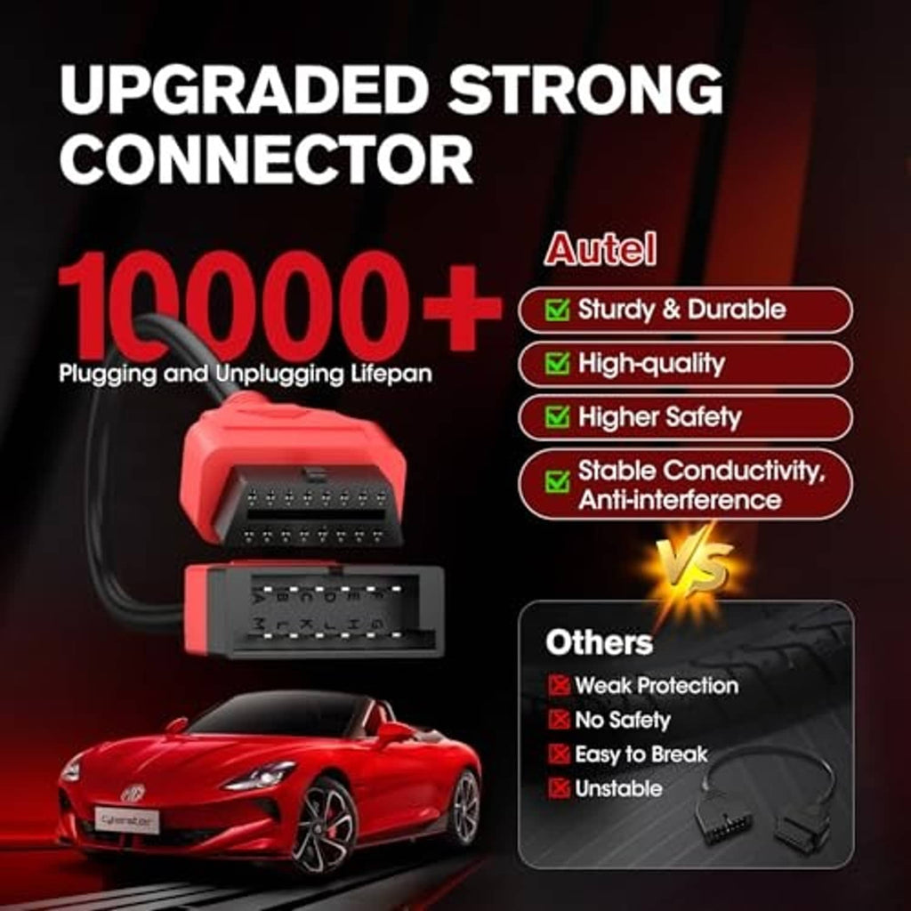 Red OBD adapter cable plug with black multi-pin connector and attached cable