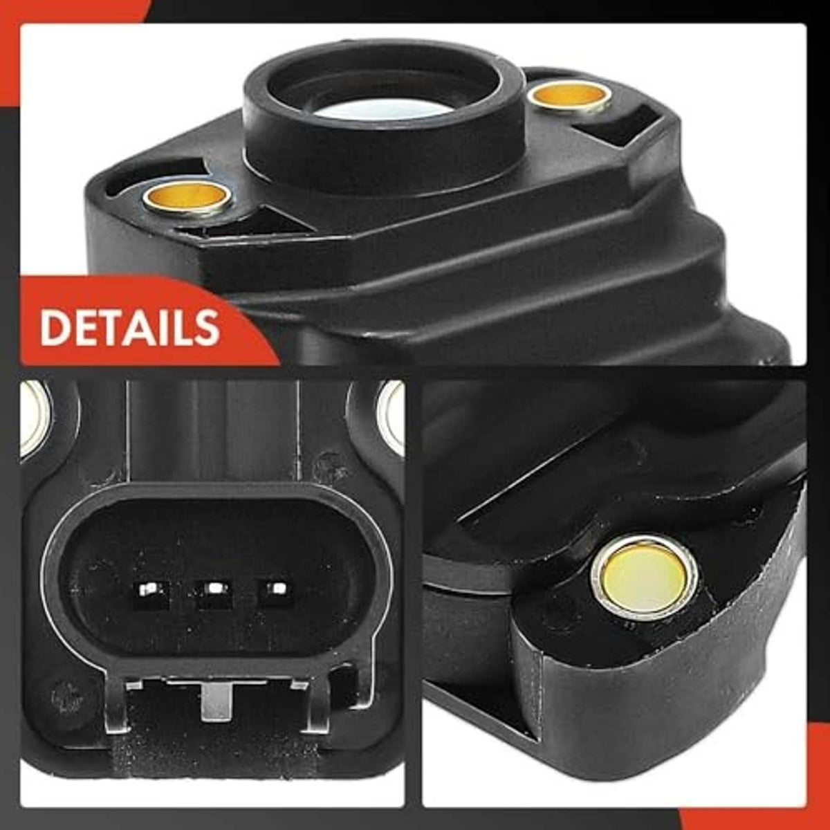 Throttle position sensor TPS close-up details showing connector and yellow-seal side