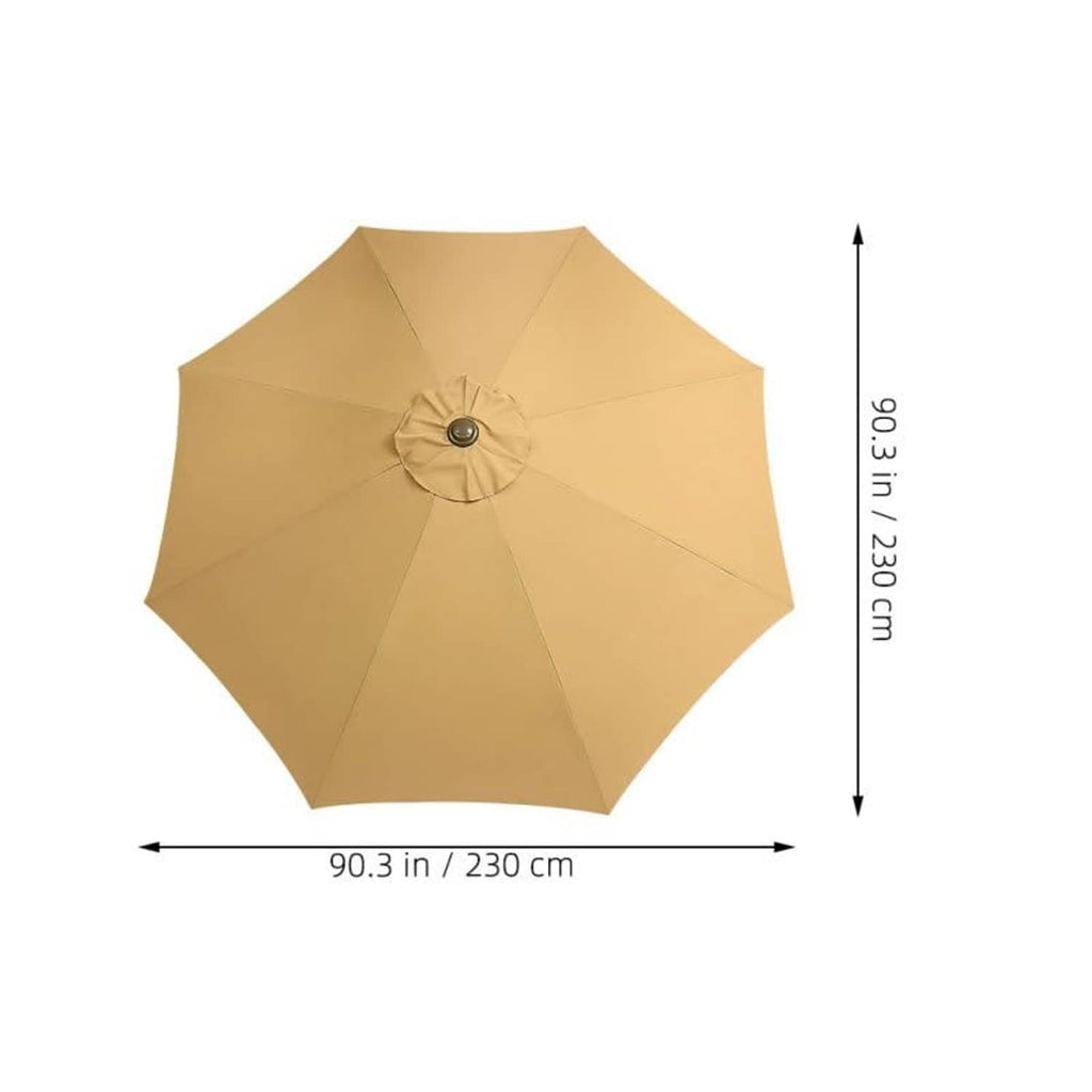 Tan umbrella canopy top with central grommet vent and stitched radial seams