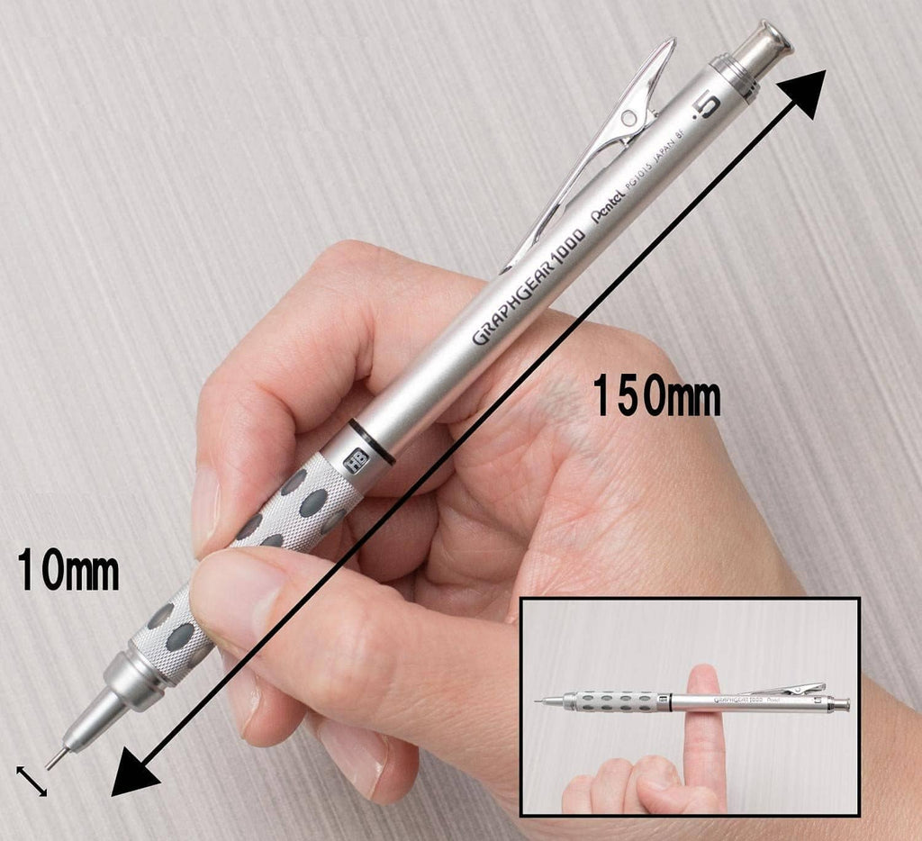 Pentel Graph Gear 1000 mechanical pencil, 0.5mm, silver barrel with spotted grip