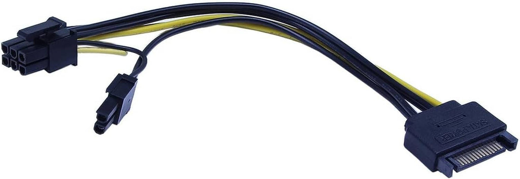 SATA 15-pin male to PCIe 8-pin (6+2) power adapter cable with two-pin connector