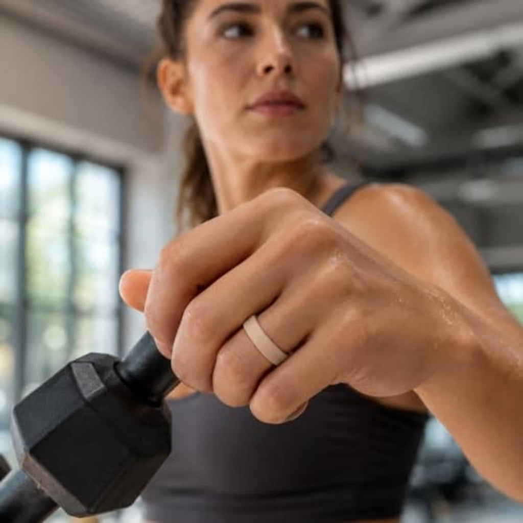 Ring cover on finger during workout, matte protective sleeve